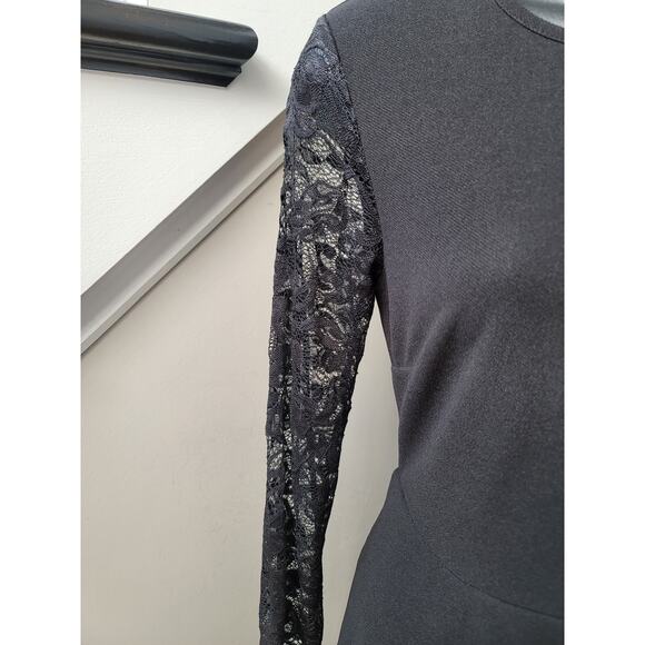 Women's Jumpsuit Small Black Lace Long Sleeve Asymmetrical Hem Wide Leg Evening - Picture 5 of 16